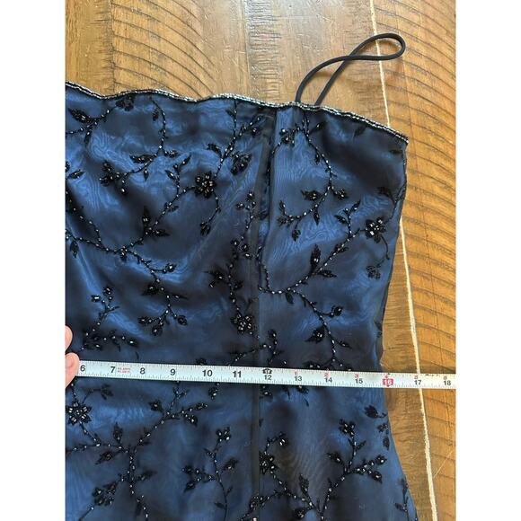 Besty & Adam 90s Vampy Gothic Beaded Mesh Overlay Prom Dress Maxi Black Blue 14 - Picture 7 of 16